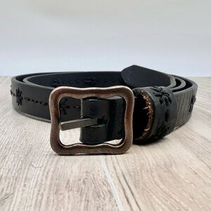 Dockers Women's Black Floral Embroidered Stitch Leather Belt Boho 90s | Size XL